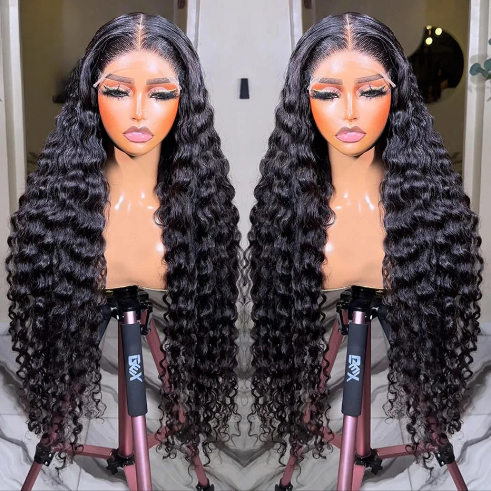 180% Density 26 28 Inch 13x4 Deep Wave Lace Front Wigs Human Hair Pre Plucked Curly Transparent Lace Frontal Wigs Human Hair