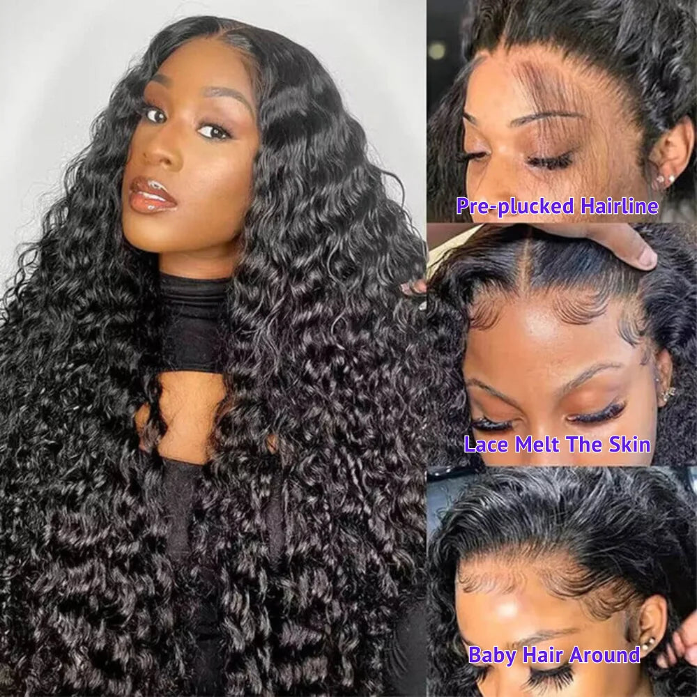 180% Density 26 28 Inch 13x4 Deep Wave Lace Front Wigs Human Hair Pre Plucked Curly Transparent Lace Frontal Wigs Human Hair