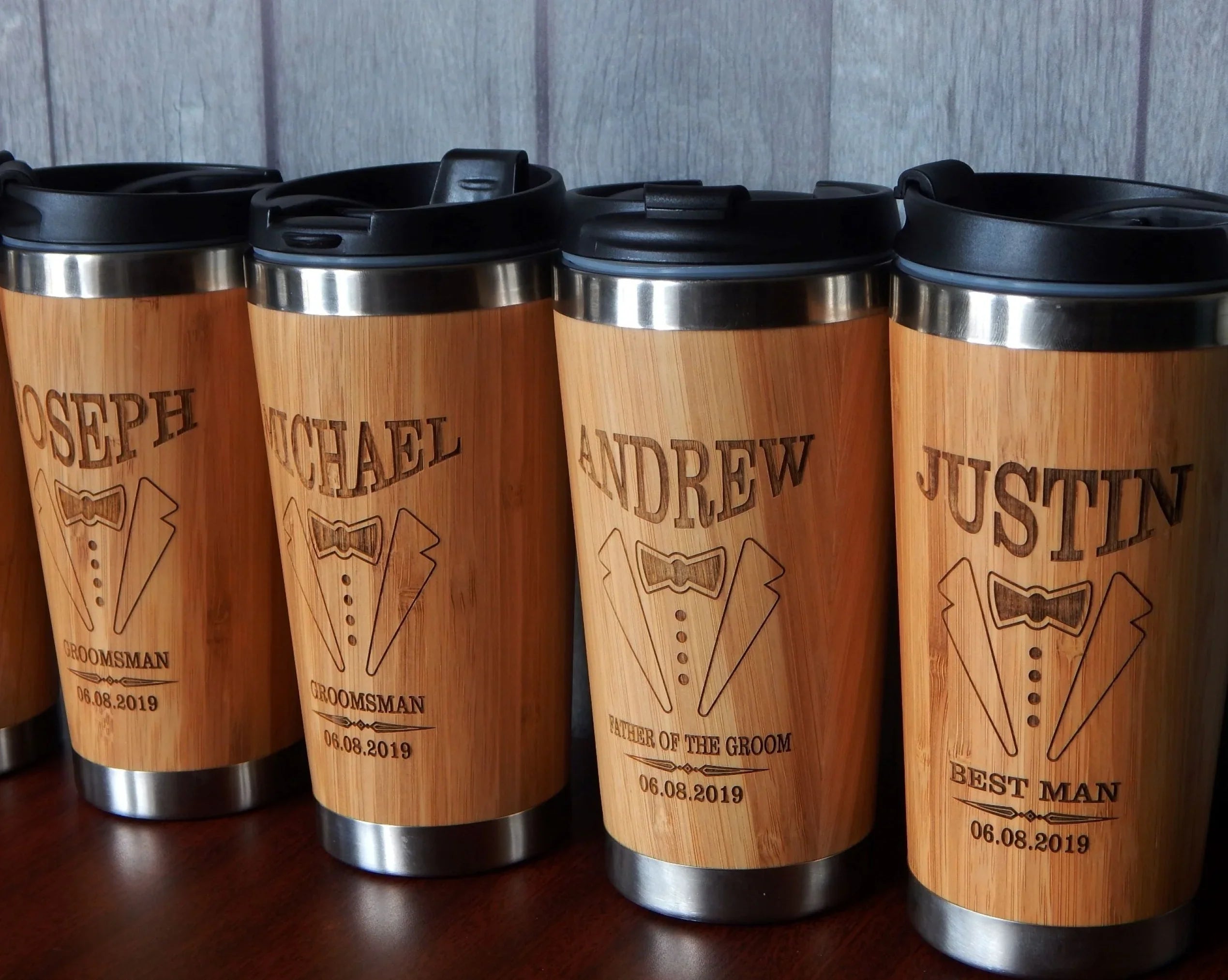 USA Warehouse Pack of 25 Pcs 15oz Laserable Bamboo Coffee Mug Stainless Steel Thermal Tumbler for Laser Engrave Blank