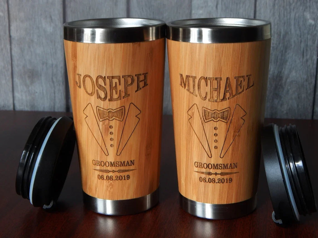 USA Warehouse Pack of 25 Pcs 15oz Laserable Bamboo Coffee Mug Stainless Steel Thermal Tumbler for Laser Engrave Blank