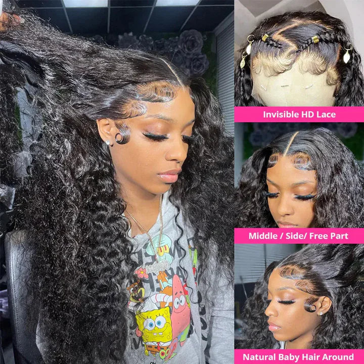 180% Density 26 28 Inch 13x4 Deep Wave Lace Front Wigs Human Hair Pre Plucked Curly Transparent Lace Frontal Wigs Human Hair