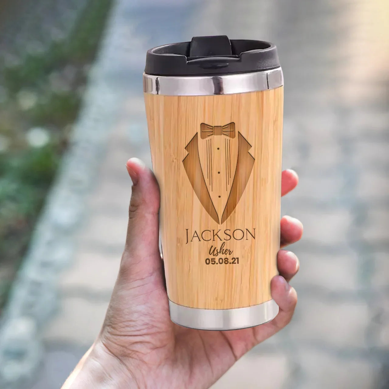 USA Warehouse Pack of 25 Pcs 15oz Laserable Bamboo Coffee Mug Stainless Steel Thermal Tumbler for Laser Engrave Blank