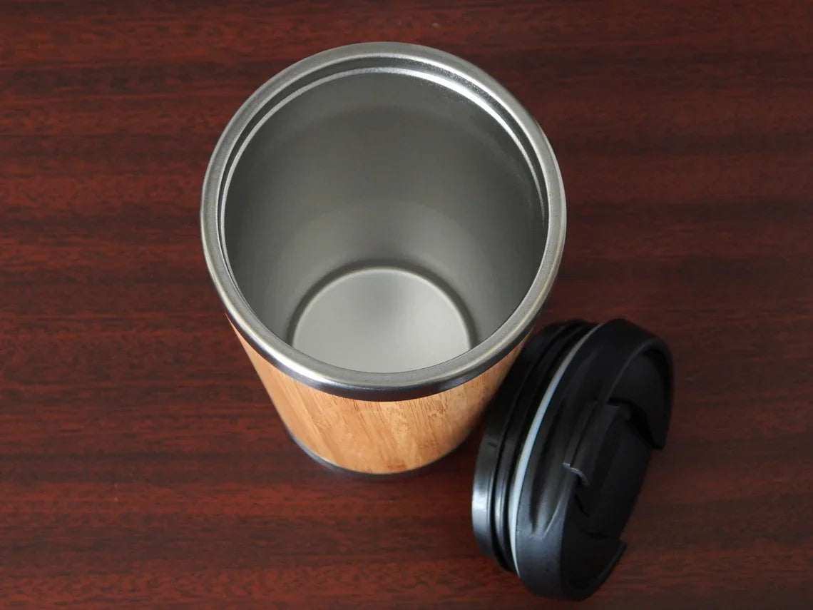 USA Warehouse Pack of 25 Pcs 15oz Laserable Bamboo Coffee Mug Stainless Steel Thermal Tumbler for Laser Engrave Blank