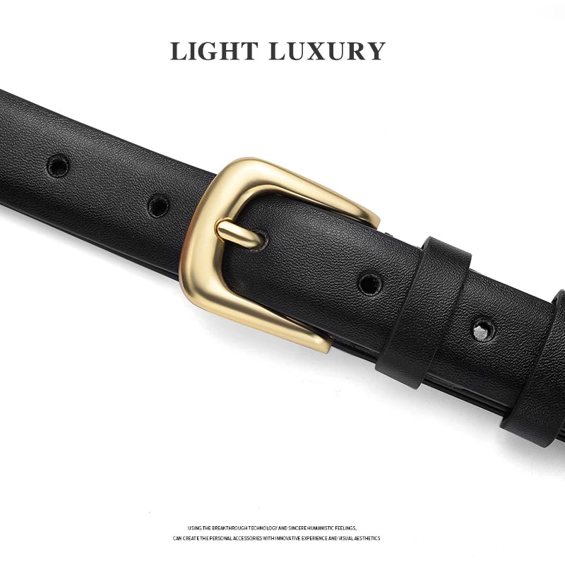 Women's belt fashion pin buckle thin belt real luxury soft belt women with cargo pants jeans windproof belt PU belt